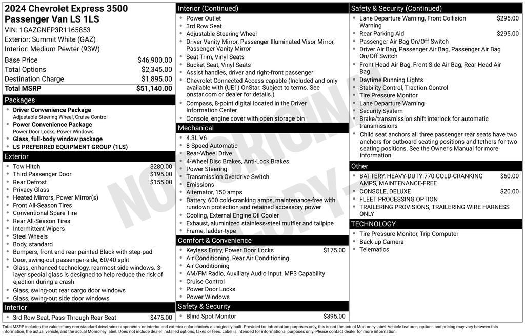 2024 Chevrolet Express Passenger 3500 1LS