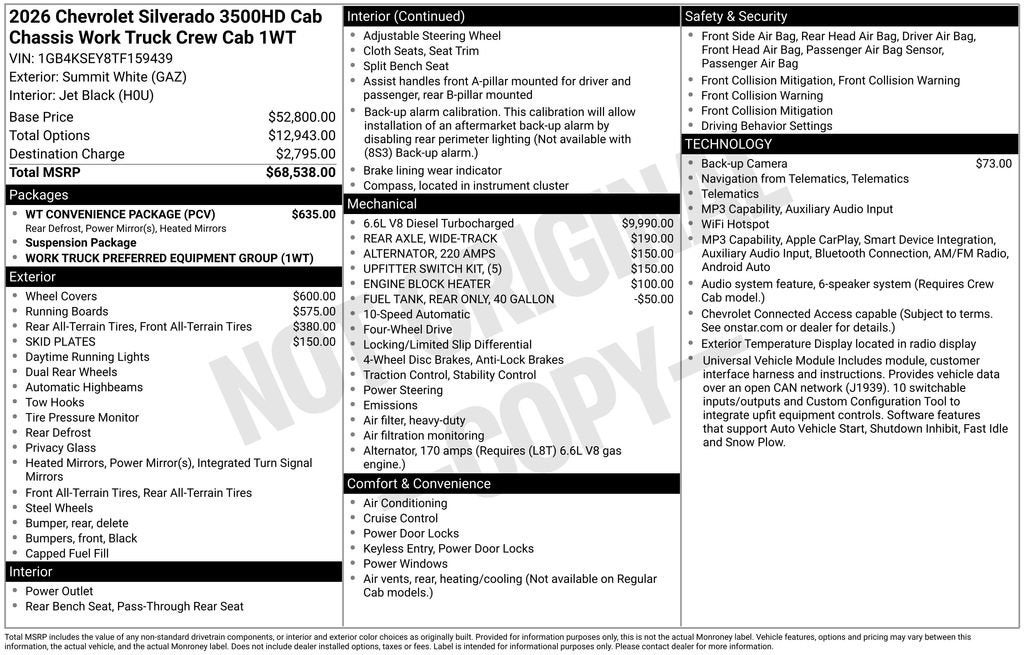 2026 Chevrolet Silverado 3500 HD Chassis Cab Work Truck