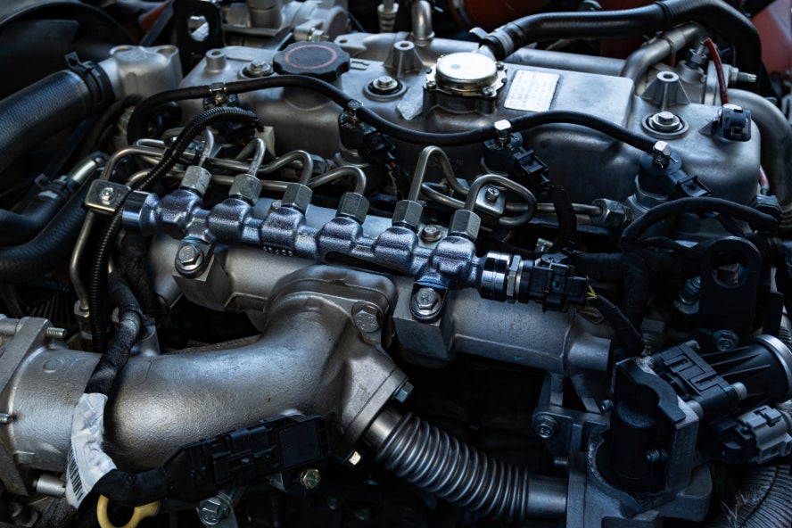 A close up of a diesel engine