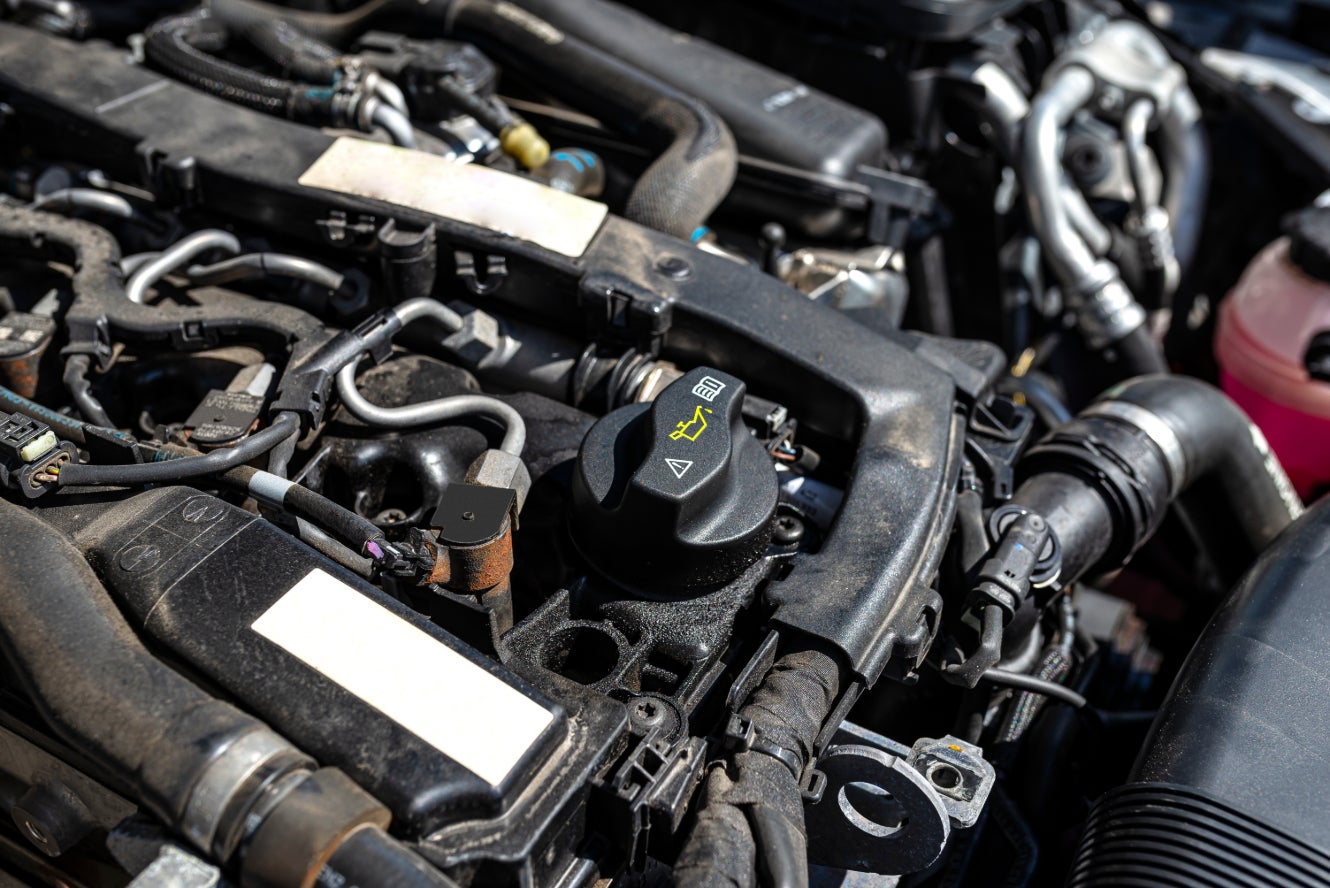 A close up of a vehicle's diesel engine.